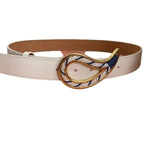Vintage Etro Paisley Italian White Leather Belt Size 85 /US Belt Size 34